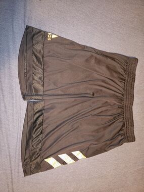 adidas Black Shorts with Gold Logo and Yellow Accent